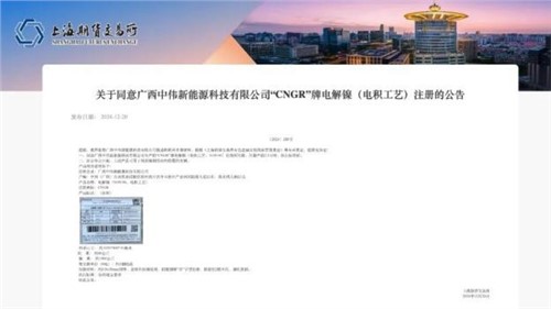 成功注冊!中偉股份“CNGR”牌電解鎳登陸上海期貨交易所 成功注冊!中偉股份“CNGR”牌電解鎳登陸上海期貨交易所